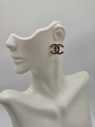 Chanel Gold-tone Enamel Interlocking CC Stud Earrings