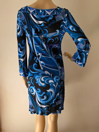 Emilio Pucci Blue Multicolor Signature Print Dress 6 sz