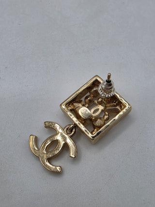 Chanel Gold-tone 2022 Faux Pearl Strass CC Drop Earrings