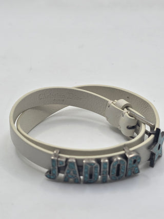 Christian Dior White Leather Wrap Crystal J'Adior Bracelet