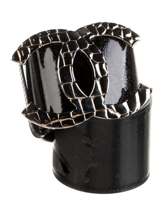 Chanel Black Patent Leather Silver-tone Interlocking CC Logo Wide Belt 70/28
