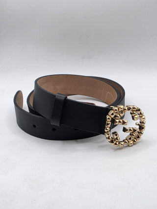 Gucci Black Leather Gold-tone GG Buckle Belt XS sz