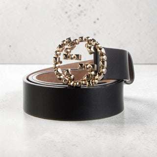 Gucci Black Leather Gold-tone GG Buckle Belt XS sz