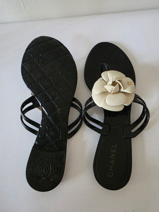 Chanel Black Interlocking CC Logo Jelly Slides 39 sz