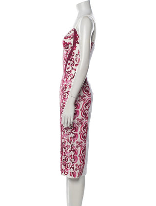 Dolce & Gabbana Pink White Silk Printed Midi Length Dress 4 sz