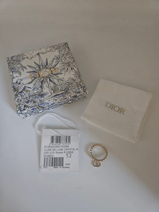 Christian Dior Gold-tone Crystal CD Charm Cocktail Ring Size: 6