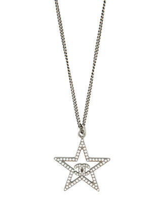 Chanel Silver-tone Strass Interlocking CC Translucent Star Pendant Necklace