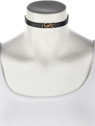 Saint Laurent Gold-tone YSL Logo Leather Choker
