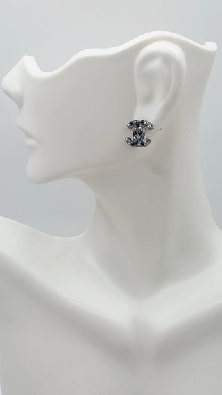 Chanel Silver-tone Faux Pearl Interlocking CC Stud Earrings