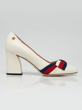 Gucci White Leather Vintage Web Bow Pumps 39 sz