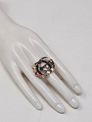 Gucci Crystal 'GG' Logo Cocktail Ring SZ 6.75 M