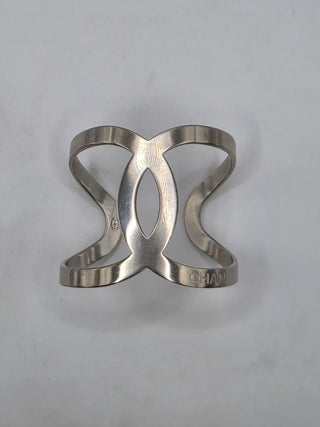 Chanel Silver-tone Interlocking CC Oversized Cuff Bracelet