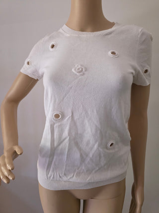 Chanel White Interlocking CC logo Shortsleeve Top US6, FR38
