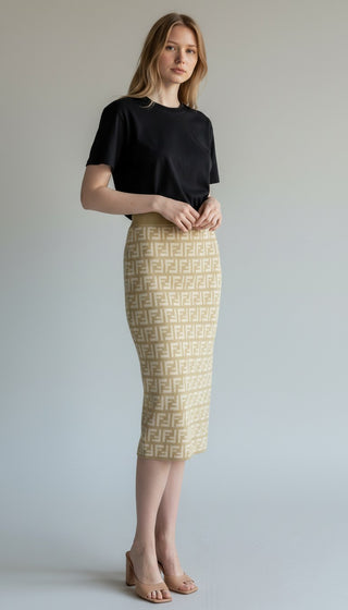 Fendi FF Monogram Graphic Print Midi Length Skirt M sz
