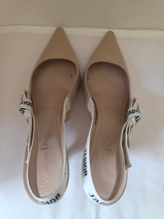 Christian Dior Beige Patent Leather J'Adior Printed Slingback Pumps 39.5 sz