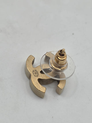 Chanel Gold-tone Interlocking Strass CC Stud Earrings