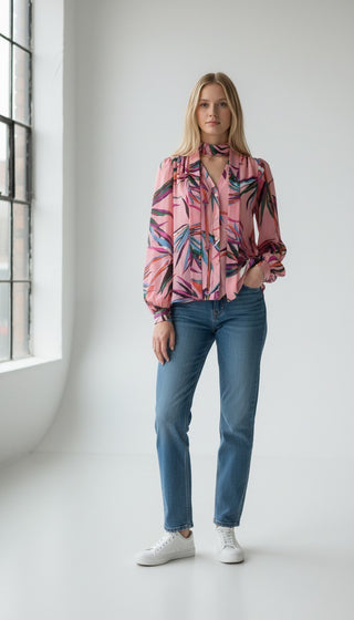 Emilio Pucci Pink multicolor Floral Printed Silk Blouse S sz