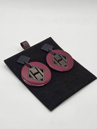 Hermès Black Horn Drop H Logo Earrings