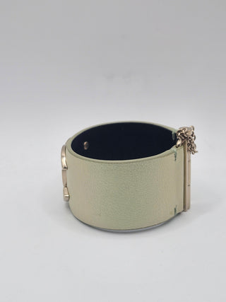 Chanel Iridescent Green Leather Interlocking CC Logo Cuff