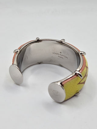 Louis Vuitton Silver-tone LV Monogram Wide Cuff Bracelet