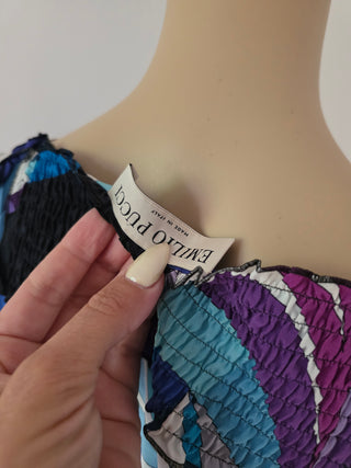 Emilio Pucci Blue purple multicolor signature print long-sleeved dress 6 sz