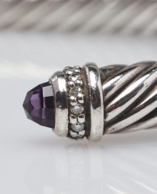 David Yurman Sterling Silver 5mm Amethyst Diamond Cable Classics cuff