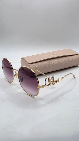 Chloe Goldtone Metal Oversized Round Logo Sunglasses - CH0329S