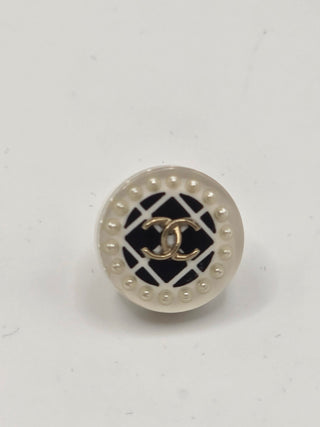 Chanel White Faux Pearl Resin Interlocking CC Stud Earrings