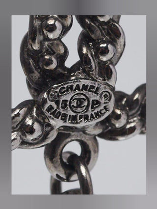 Chanel Silver-tone Ruthenium Metal CC Faux Pearl Drop Earrings