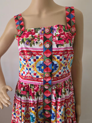 Dolce & Gabbana Red Floral Print Knee-Length Dress M US8 IT44
