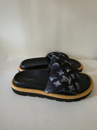 Louis Vuitton Black Blue LV Monogram Slides 40 sz