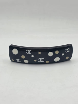 Chanel Black white Polka Dot Interlocking CC Hair Clip