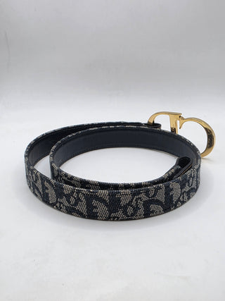 Christian Dior Blue Trotter Logo Canvas CD Belt 80 sz
