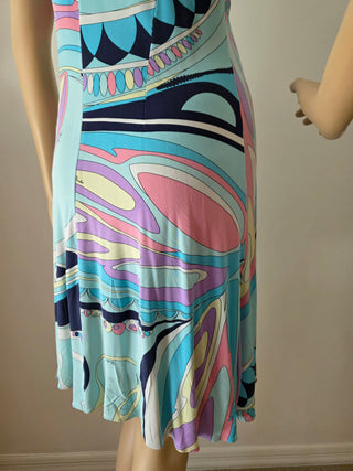 Emilio Pucci Blue Multicolor v-neck summer dress 8 US sz