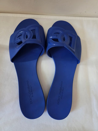 Dolce & Gabbana Blue rubber DG logo sandals 40 sz