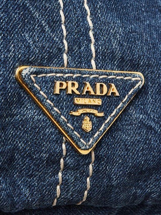 PRADA Blue Denim Logo Print Shopping Tote Bag