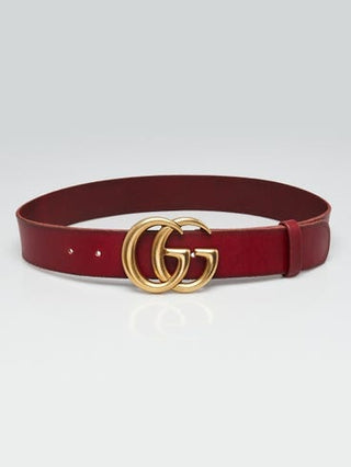 GUCCI Red Leather Double G Belt Size 80/32