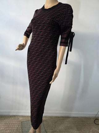 Fendi Brown FF Zucca Monogram Midi dress 40 sz