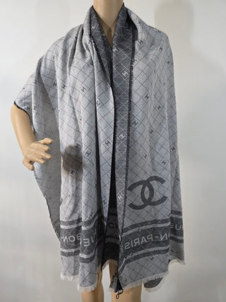 Chanel Grey 2024 Interlocking CC Logo Shawl