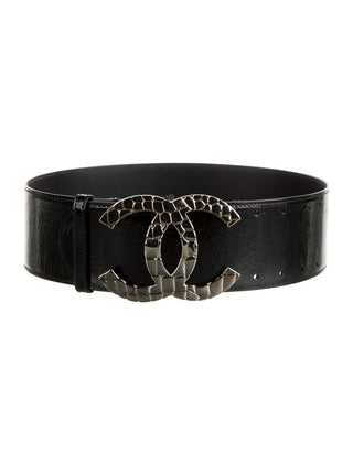 Chanel Black Patent Leather Silver-tone Interlocking CC Logo Wide Belt 70/28