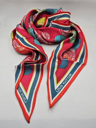 Louis Vuitton Pink Multicolor LV Monogram Printed Silk Scarf