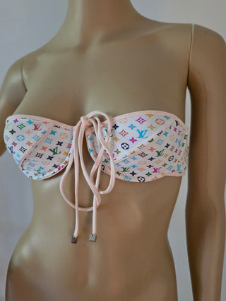 Louis Vuitton White Multicolore 2013 LV Printed Bikini w/ Tags 6 sz