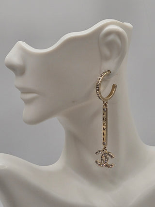 Chanel Gold-tone Strass 'CHANEL' CC Drop Earrings