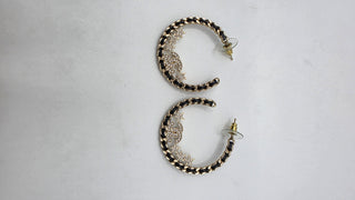 Chanel Gold-tone 2023 Strass Leather Interlocking CC Hoop Earrings