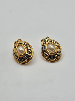 Fendi Gold-tone Faux Pearl FF Logo Stud Earrings