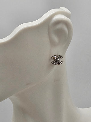 Chanel Silver-tone Strass Interlocking CC Stud Single Earring