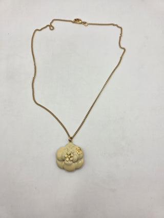 Chanel Gold-tone White Enamel Camelia CC Pendant Necklace
