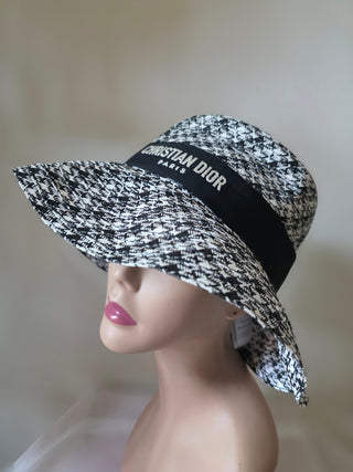 Christian Dior Black White Women's Paper Logo Printed Bucket Hat