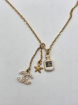 Chanel Gold-tone 2025 Strass Resin CC Star & Perfume Pendant Necklace