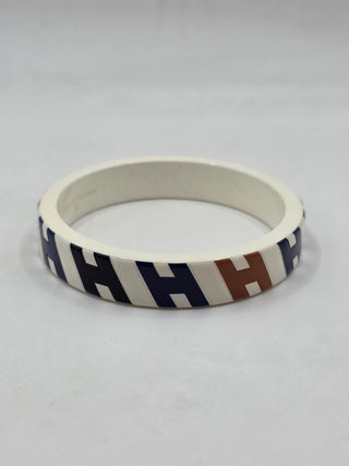 Hermès White Lacquer H en Blais Monogram Bangle M sz